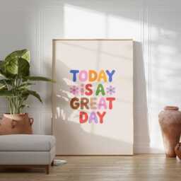 Today Is A Great Day Poster, Motivational Wall Art, Positive Quote Print, Retro Typography Colorful Inspirational Artwork - thumbnail 3