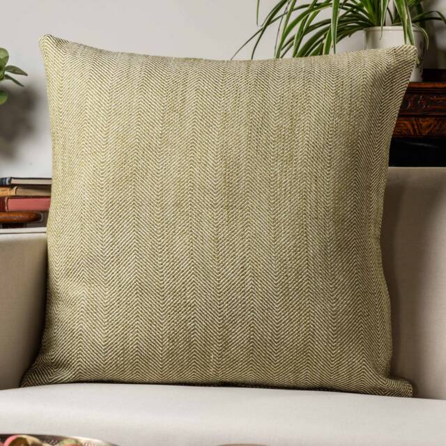 Faux Wool Linen Blend Herringbone Extra-Large Cushion in Olive Green. Traditional Linen-Mix Effect Fabric. 23X23 - image 1
