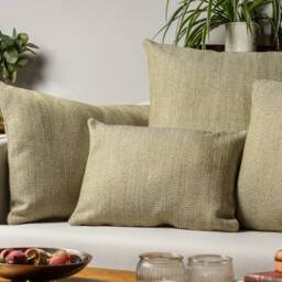 Faux Wool Linen Blend Herringbone Extra-Large Cushion in Olive Green. Traditional Linen-Mix Effect Fabric. 23X23 - thumbnail 3