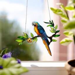 Blue Parrot Acrylic Window Hanging Faux Stained Glass Wall Art - thumbnail 2