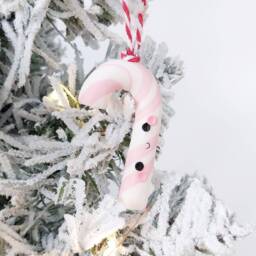 Adorable Candycane Christmas Tree Decoration - Handmade Polymer Clay Ornament, Cute Holiday Gift For - thumbnail 1