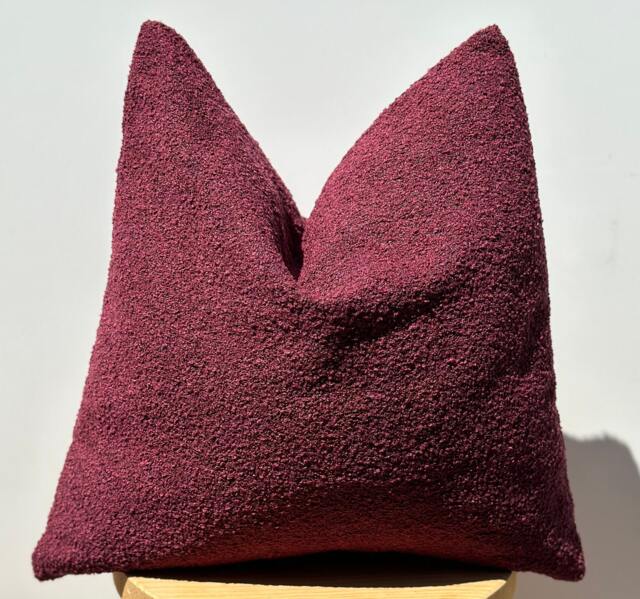 Burgundy Boucle Pillow Cover, Textured Cotton Wool Blend, Boho Home Decor - image 1