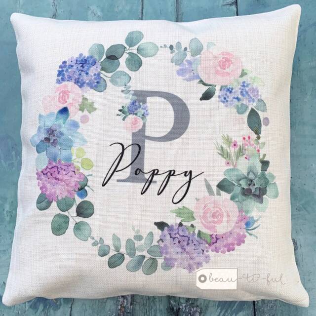 Personalised Name Lilac Floral Design Home Quote Linen Style Cushion Cover