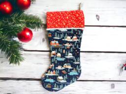 Rifle Paper Co Holiday Classics Ii - Village Navy Fabric Christmas Stocking