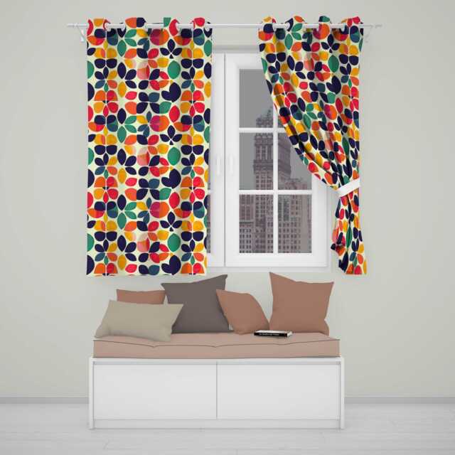 Abstract Leaf Petal Shapes Scandinavian Style Seamless Pattern Readymade Eyelet Ring Top Thermal 100% Blackout Curtains - image 1