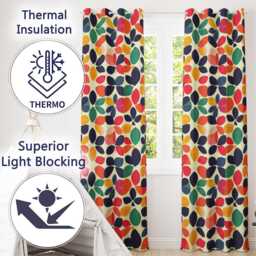 Abstract Leaf Petal Shapes Scandinavian Style Seamless Pattern Readymade Eyelet Ring Top Thermal 100% Blackout Curtains - thumbnail 3