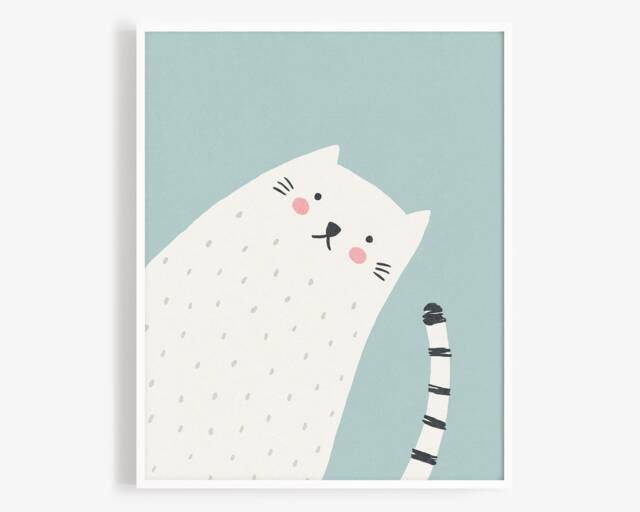 Cat Art Print - Nursery Art, Kids Room Wall Baby Decor, Lover Gift - image 1