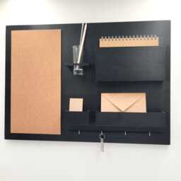 Wall Organizer With Cork Board - Black Entryway Mail Holder, Key Rack - thumbnail 2