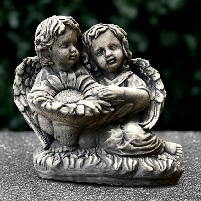 Angels With Flower Statue Concrete Guardian Children Sculpture Stone Memorial Sister & Brother Ornament Cement Pair Kids Decor Easter Gift - image 1