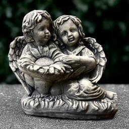 Angels With Flower Statue Concrete Guardian Children Sculpture Stone Memorial Sister & Brother Ornament Cement Pair Kids Decor Easter Gift - thumbnail 1