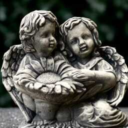 Angels With Flower Statue Concrete Guardian Children Sculpture Stone Memorial Sister & Brother Ornament Cement Pair Kids Decor Easter Gift - thumbnail 2