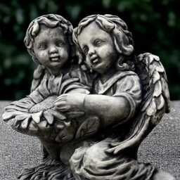 Angels With Flower Statue Concrete Guardian Children Sculpture Stone Memorial Sister & Brother Ornament Cement Pair Kids Decor Easter Gift - thumbnail 3