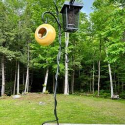 Yellow Ceramic Bird Feeder Modern Hanging Stoneware Pottery, Garden Decor - thumbnail 2