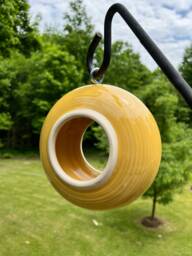 Yellow Ceramic Bird Feeder Modern Hanging Stoneware Pottery, Garden Decor