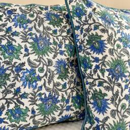 Silk Cushion/Pillow Cover .16 X 16 Inches.block Print.floral Motif, Toronto Canada, Pillow Case, Border Piping, India Art Print - thumbnail 3