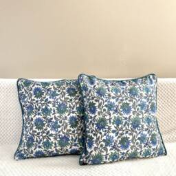 Silk Cushion/Pillow Cover .16 X 16 Inches.block Print.floral Motif, Toronto Canada, Pillow Case, Border Piping, India Art Print - thumbnail 1