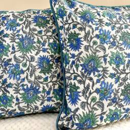 Silk Cushion/Pillow Cover .16 X 16 Inches.block Print.floral Motif, Toronto Canada, Pillow Case, Border Piping, India Art Print - thumbnail 2