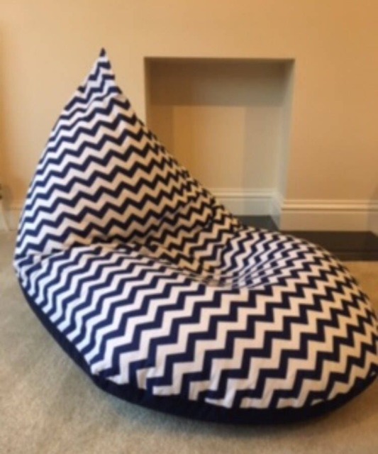 Small Navy Blue White Chevron Beanbag Cover Gaming Reading Chair Made To Order