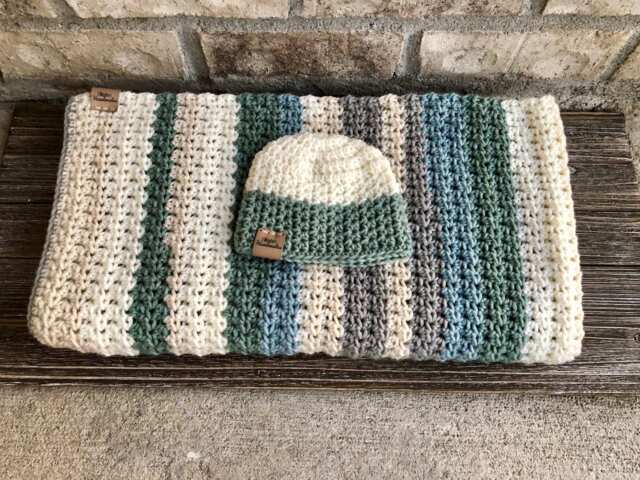 Crocheted Unisex Baby Blanket & Beanie Set Avery - image 1