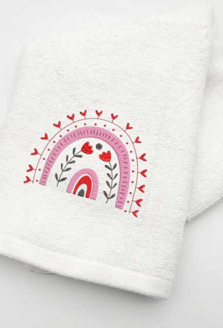 Personalised Rainbow Hand Towel - Embroidered Guest Pink Bathroom Decor Luxury Cotton Gift - image 1