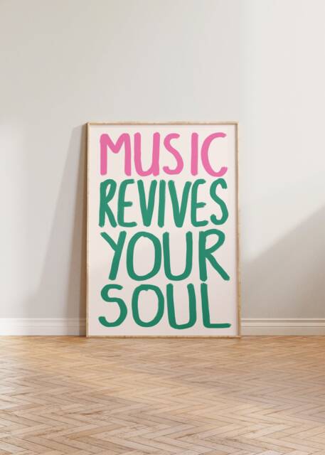 Music Print Poster, Wall Art, Revives Your Soul Print, Living Room Prints, Handwritten Typography Decor, Gift For Musicians - image 1
