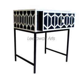 Inlay Bedside Table Black & White Geometric Design, Modern Nightstand - thumbnail 4