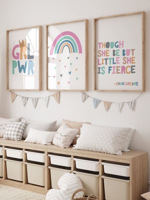 Set Of 3, Though She But Little Is Fierce, Girls Nursery Prints, Wall Art, Toddler Bedroom, Personalised Bedroom - image 1