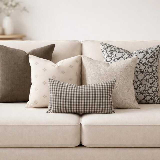 Neutral Designer Pillow Combo Set Beige Brown Black Throw Covers Farmhouse Modern Sofa 5 Cover - image 1