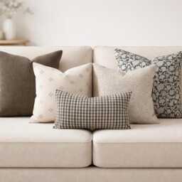 Neutral Designer Pillow Combo Set Beige Brown Black Throw Covers Farmhouse Modern Sofa 5 Cover - thumbnail 1