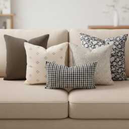 Neutral Designer Pillow Combo Set Beige Brown Black Throw Covers Farmhouse Modern Sofa 5 Cover - thumbnail 2