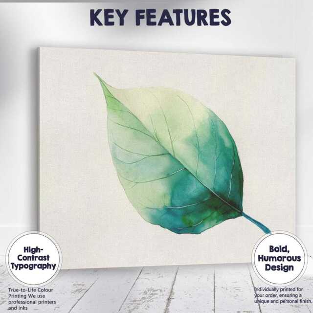 Minimalist Green Watercolour Botanical Leaf Study Canvas Wall Art Print Decor Picture Ready To Hang - image 1