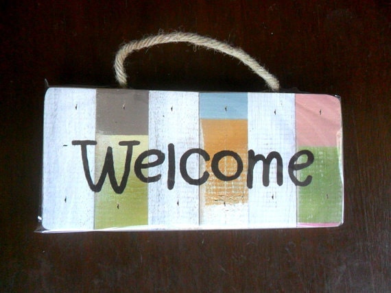 "Wood Pallet Sign "" Welcome Rustic Reclaimed Handmade Wooden Signs Wall Hnging Home Decor Custom Hand Painted/Gift 10""x4.75" - image 1