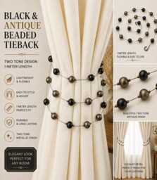Black & Antique Beaded Curtain Tieback 1 Meter - Two Tone Metallic Tie Back Triple Strand Elegant Holdback - thumbnail 1