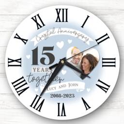 15Th Wedding Anniversary Crystal Photo Personalised Gift Clock - thumbnail 1