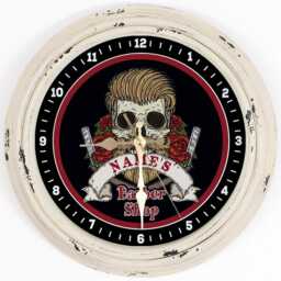 Personalised Barber Shop Wall Clock Custom Name Glass Gothic Style Skull & Crossbones Mens Barbers Birthday New Business Gift Ekrc87 - thumbnail 3