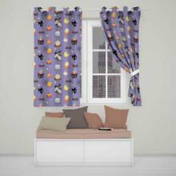 Cute Witch Spider Candle Moon Halloween Seamless Pattern Purple Background Readymade Eyelet Ring Top Thermal 100% Blackout Curtains