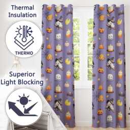 Cute Witch Spider Candle Moon Halloween Seamless Pattern Purple Background Readymade Eyelet Ring Top Thermal 100% Blackout Curtains - thumbnail 3