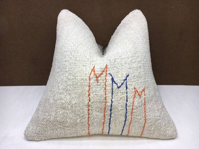 Vintage Turkish Kilim Pillow, 16x16 Handwoven Throw Pillow - image 1