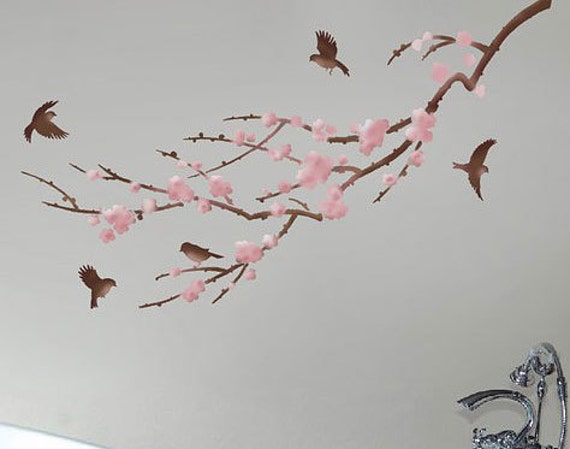 Sakura & Birds - Reusable Stencils Better Than Wall Decals - image 1