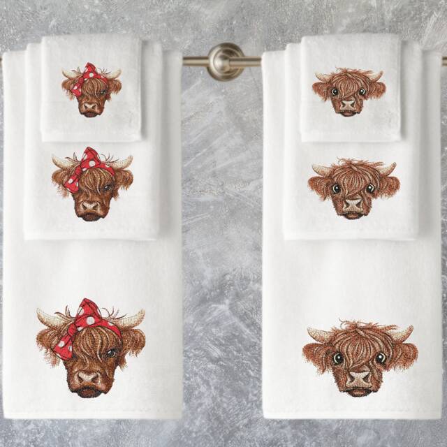 Embroidered Highland Cow Towels Personalized Luxury Cotton Towel Set - image 1