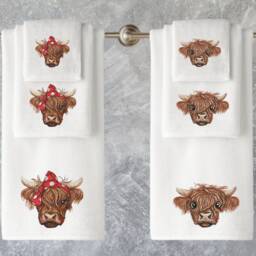 Embroidered Highland Cow Towels Personalized Luxury Cotton Towel Set