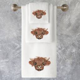 Embroidered Highland Cow Towels Personalized Luxury Cotton Towel Set - thumbnail 2