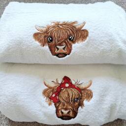 Embroidered Highland Cow Towels Personalized Luxury Cotton Towel Set - thumbnail 4