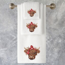 Embroidered Highland Cow Towels Personalized Luxury Cotton Towel Set - thumbnail 3