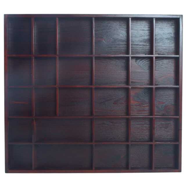 Wooden Wall Display Shelf Teak Stain 28 Compartment Pine Shadow Box For Crystals Miniatures Small Ornaments Keepsakes Collectibles Decor - image 1