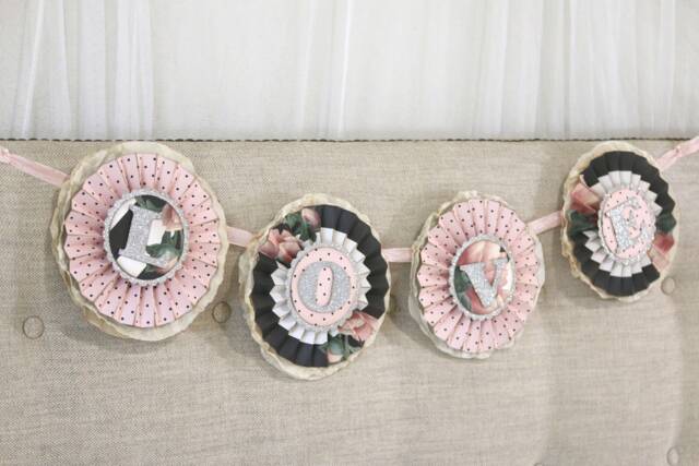 Love Rosette Banner Black & Pink Floral With Silver Glitter Letters - image 1