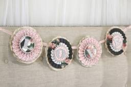 Love Rosette Banner Black & Pink Floral With Silver Glitter Letters - thumbnail 1