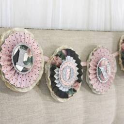 Love Rosette Banner Black & Pink Floral With Silver Glitter Letters - thumbnail 2