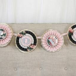 Love Rosette Banner Black & Pink Floral With Silver Glitter Letters - thumbnail 3