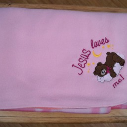 Personalized Baby Blanket Pink Plaid Fleece, Embroidered Bear - thumbnail 2